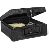Amazon Basics Fire-Resistant Waterproof Fire Chest with Mechanical Key, Protects During Floods, 0.39 cu. ft, Black