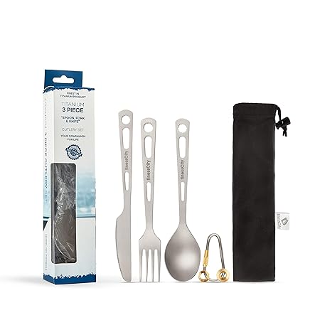 Titan Utility-Besteck Set Stark Ultraleicht, Gesund & Umweltfreundlich 3/4-teilig Essstäbchen Messer Gabel Löffel Set für den