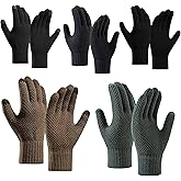 Puyawen 5 Pairs Knit Thick Winter Adult Touch Screen Gloves Warm Stretch Texting Glove Soft Brushed Lined Glove for Men Women Cold Weather Soft Skin-Friendly Anti-pilling