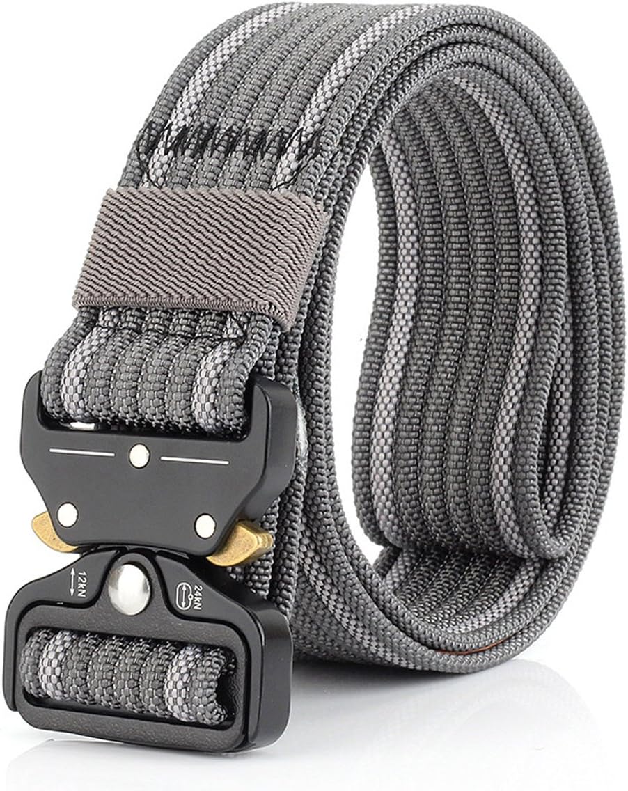 ACKKUN Men's Military Belts Nylon Tactical Solid Belt With Heavy-Duty Metal Buckle AC0004 Grey 2