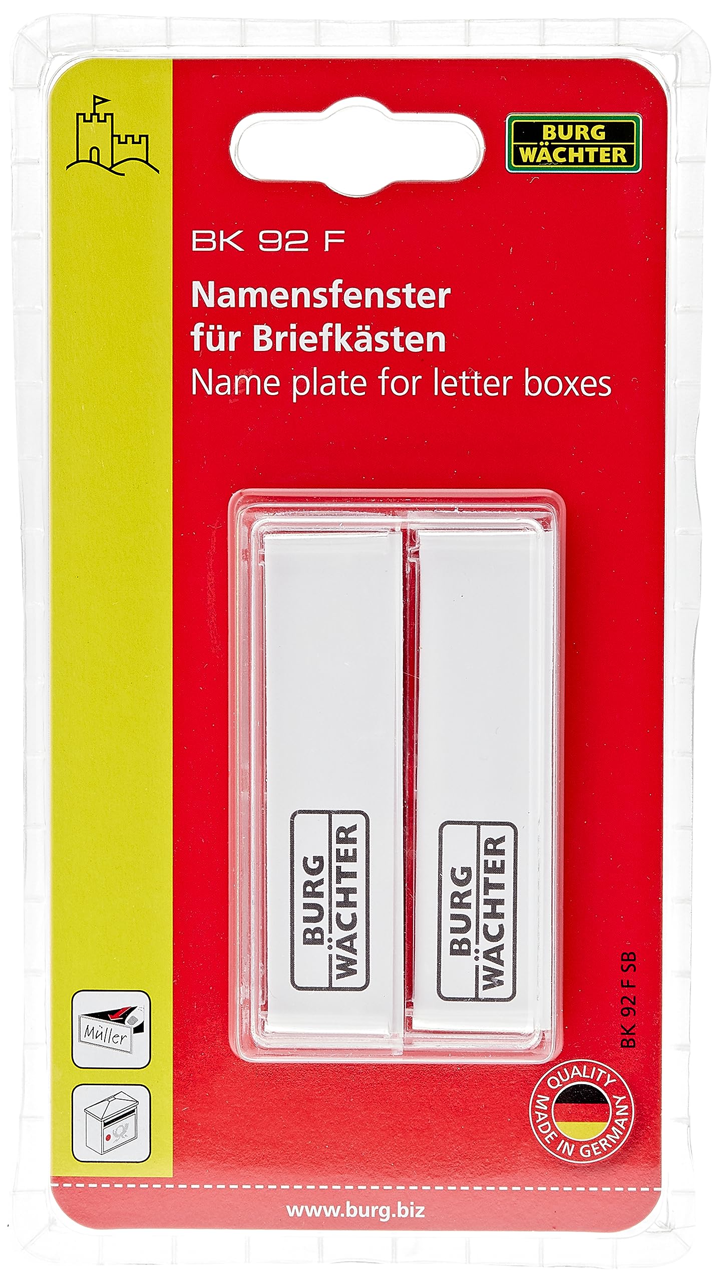 BURG-WÄCHTER, Nameplate (Pack of 2), High Quality Plastic, BK 92 F SB, Clear