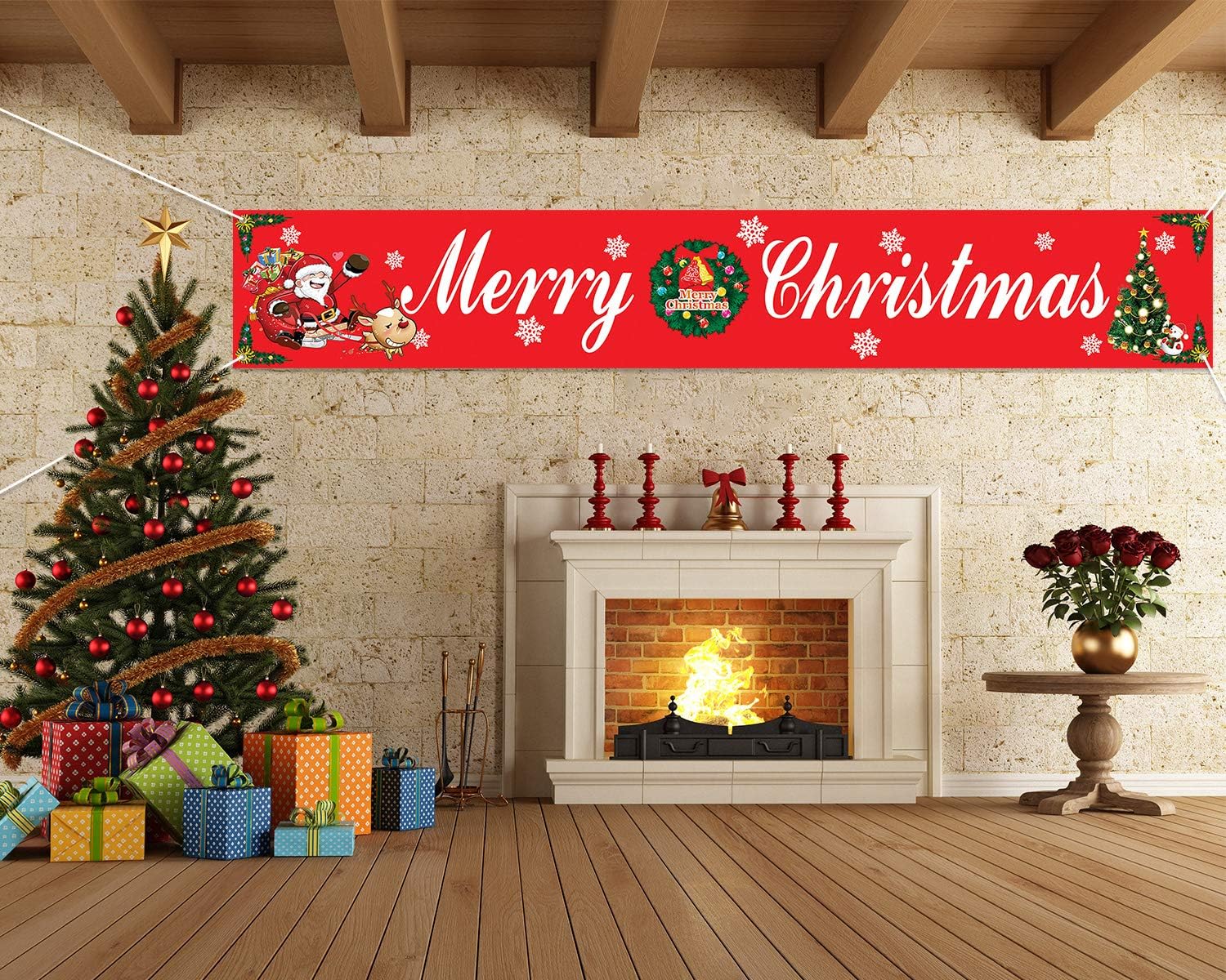 HOWAF Merry Christmas Banner for Party Decoration Indoor/Outdoor, Xmas Banner for Garden Wall, Table Decoration - Image 5