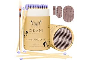 ZIKANI Lavender Tip Fancy Matches 4" Match Refill 100 Long Matches Shabbat Matches Bulk Matches Decorative Matchsticks Shabbas Matches for Cloche Jar Box, Fireplace - Striker Pad Included