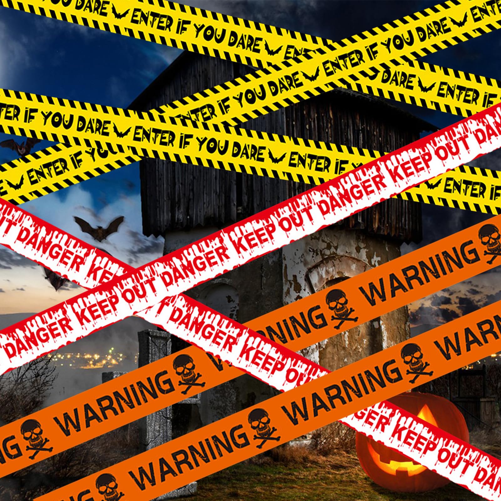 3Rolls Halloween Tape Halloween Decorations Fright Tape Halloween Warning Tape Caution Tape Halloween Props Yellow Hazard Keep Out Tape Enter If You Dare Horror Tape for Outdoor Haunted House Party