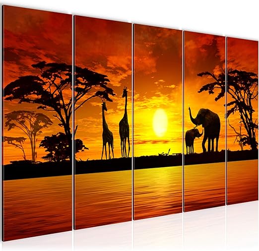 Bilder Afrika Sonnenuntergang Wandbild 200 X 80 Cm Vlies Leinwand Bild Xxl Format Wandbilder Wohnzimmer Wohnung Deko Kunstdrucke Orang 5 Teilig Made In Germany Fertig Zum Aufhangen 000255a Amazon De Baumarkt