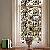Chicskin 3D Vintage Stained Glass Window Film with Tools, Decorative Window Privacy Film for Room/Door/Home Decor, Amber Tracery,11.02"X70.87"(28X180CM)