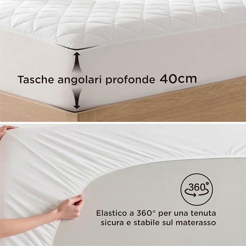 Coprimaterasso Matrimoniale Impermeabile 140x200 cm - Fino a 40 cm