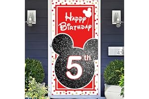 COOSOAR Cartoon Black Red Mouse Happy 5th Birthday Photo Banner Backdrop Background Backdrop Oh Twodles Theme Decor for Boy Girl Princess High Chair Birthday Party Baby Shower Supplies Decorations Favors
