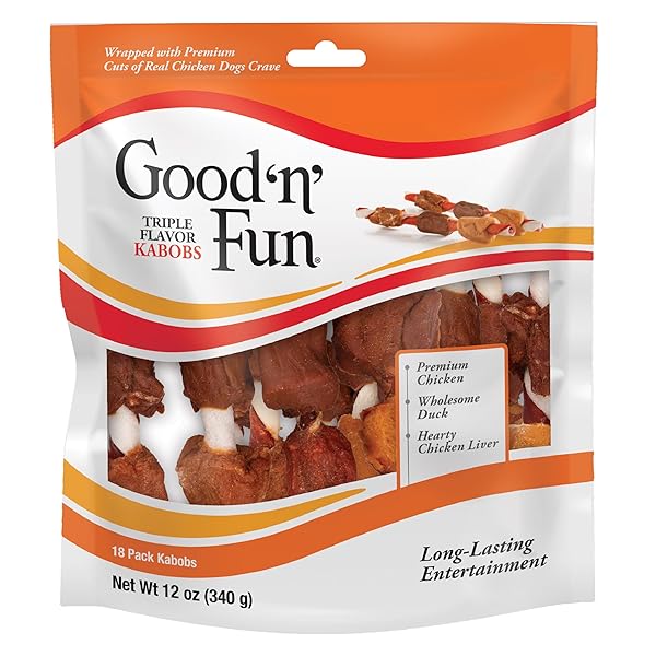 GOOD’N’FUN TRIPLE FLAVORED RAWHIDE KABOBS FOR DOGS, 1...
