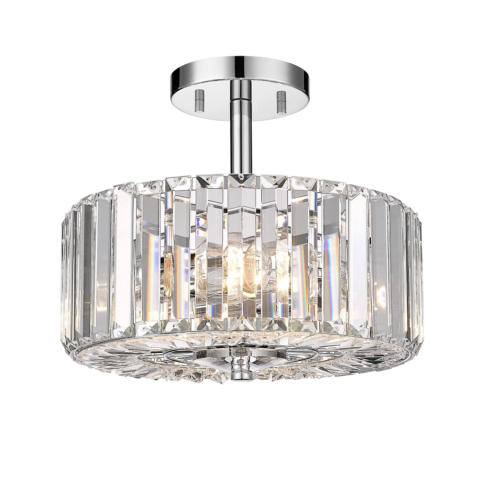 Photo 1 of pasentel 11.88" Semi-Flush Mount Crystal Ceiling Light, Modern 2-Light Chrome Flush Mount Light Fixture, Round Crystal Chandelier for Bedroom Entryway Kitchen Hallway Lighting, SF004-2-CH
