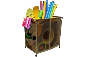 Essentially Yours Pool Floats, Balls, Toys and Equipment Rolling Mesh Organizer Storage Bin, Large, (35" W x 25.4" L x 37.5" H), (Brown), Style 455102