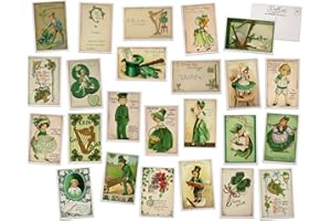 HILL VALLEY GREETINGS Vintage St. Patrick's Day Postcards - 24 Retro Saint Patricks Day Postcards - Assorted Irish Children Designs - Old Fashion Saint Patricks Day Cards Printed on Antique Textured Style Cardstock -