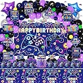 Mpanwen Video Game Birthday Decorations, 178Pcs Game Gaming Birthday Party Decor Supplies - Backdrop, Sticker, Balloons, Cake Toppers, Tablecloth, Centerpieces, Hanging Swirls, Wall Signs