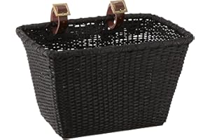 Retrospec Bicycles Cane Woven Rectangular Toto Basket with Authentic Leather Straps and Brass Buckles