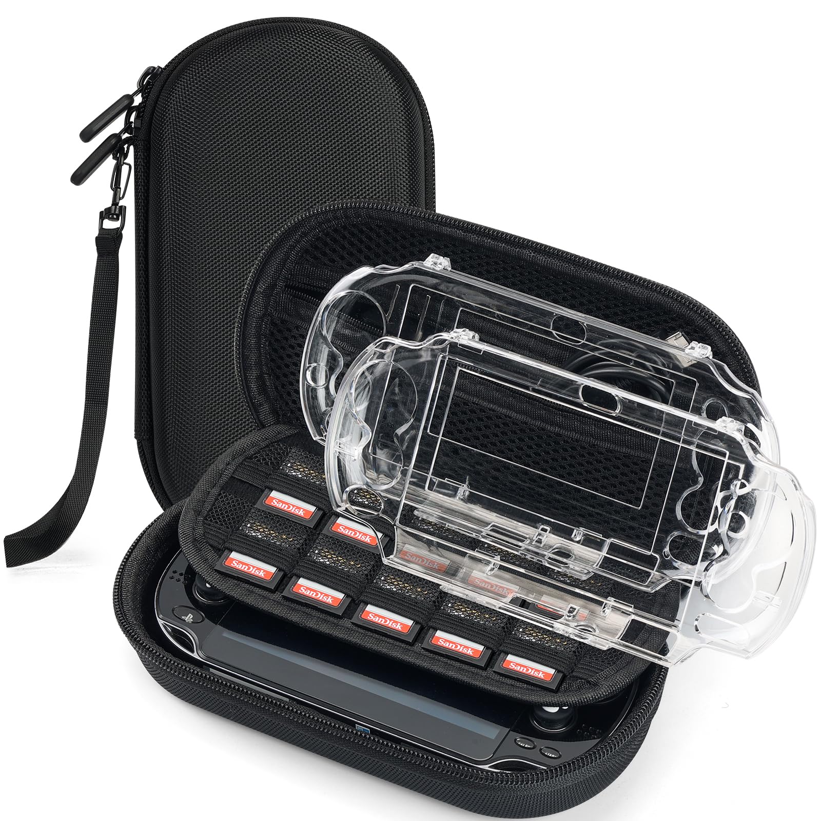 Jekarsy 3-in-1 Kit for PS Vita Case Bundle, Hard EVA Carrying Case for Sony PS Vita 1000/2000, Two Clear Crystal Cases for PSV 1000/2000, Console & Other Accessories Not Included