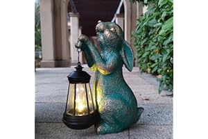JOYBEE HOME&GARDEN JOYBEE Garden Statues Rabbit with Solar Lantern Outdoor Decor-Rabbit Solar Figurines Lights Decorations for Patio Yard Lawn Ornaments-Gifts for Birthday Easter Housewarming
