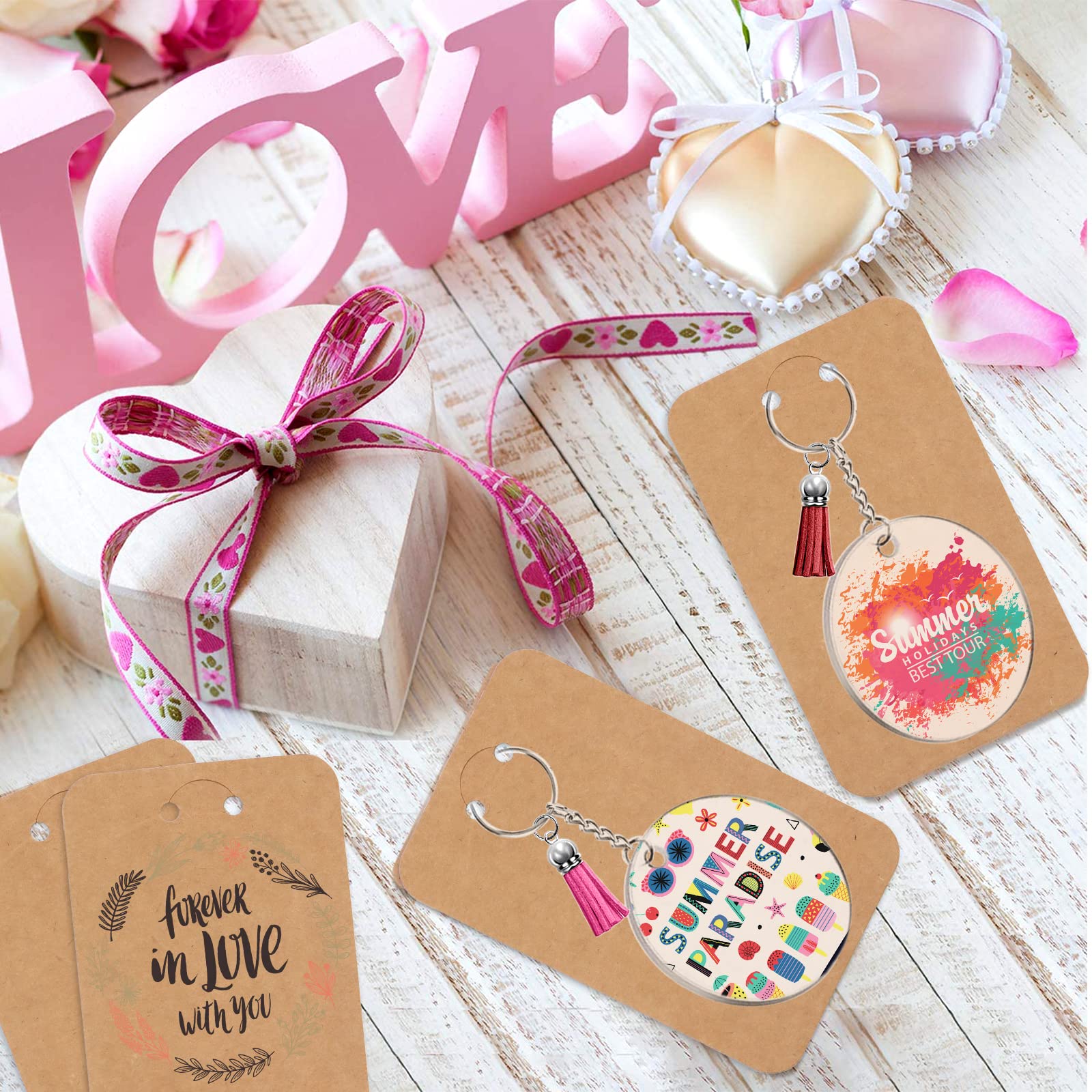 ZYNERY 144 Pcs 2 Inch Acrylic Keychain Blanks Set with Key Rings,Clear Acrylic Key Chain Blanks for Cricut,Keychain Making Kit, Display Cards, Tassels, Jump Rings for DIY Key Chain Vinyl Crafting