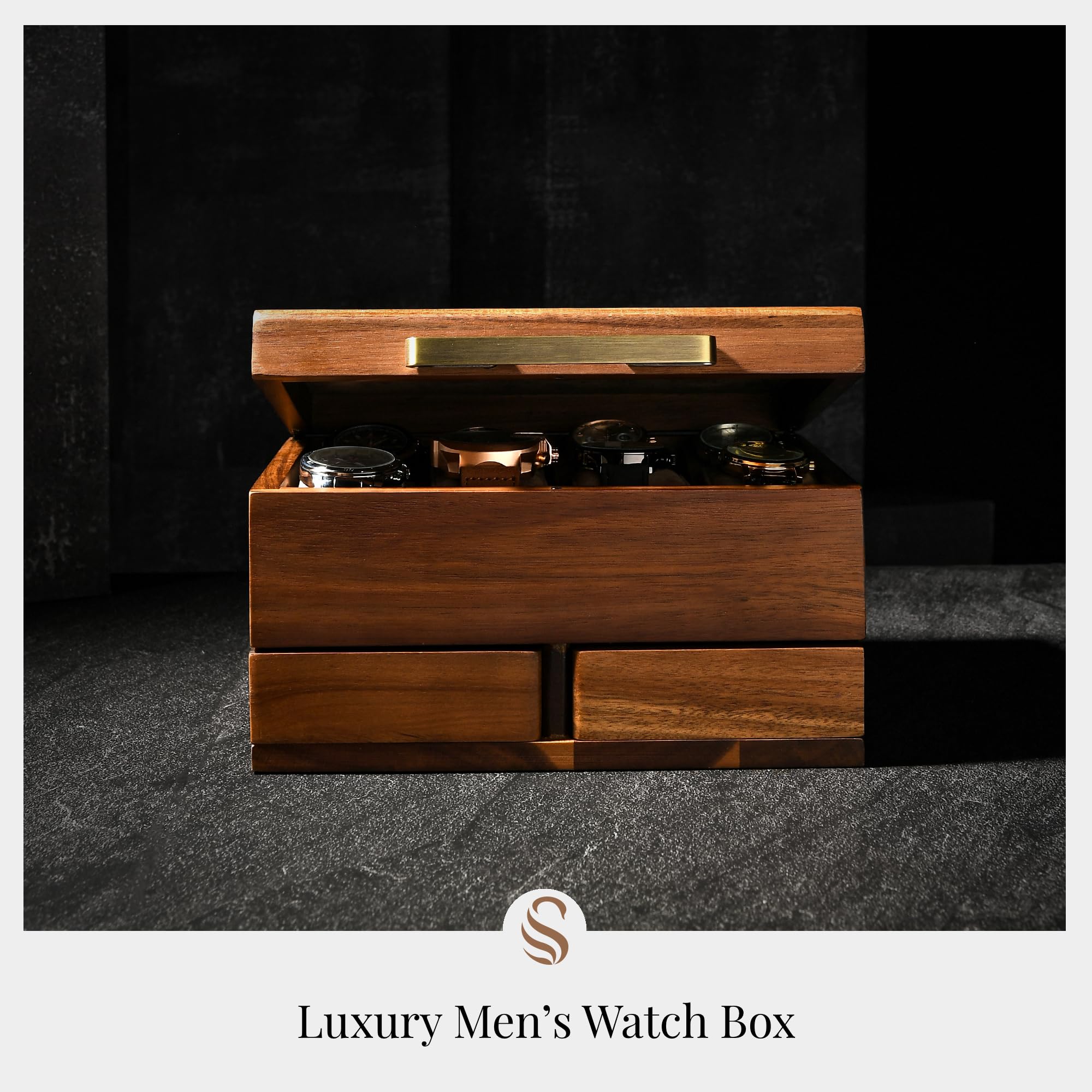 Shanik Shanik Luxury Large Watch Box for Men – 8 Slot Organizer with Velvet Pillows, Pull-Out Drawers for Accessories, Jewelry & Oversized Timepieces