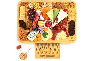 ROYAL CRAFT WOOD Extra Large Cheese Board - Bamboo Cheese Board and Knife Set - Charcuterie Board Set, Charcuterie Platter & Serving Tray (17" x 13")
