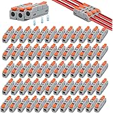 Linkstyle 60PCS Lever Wire Connectors 28-12 AWG, Compact Quick Connect Electrical Splicing Kit, 1 to 1 Inline Conductor Termi