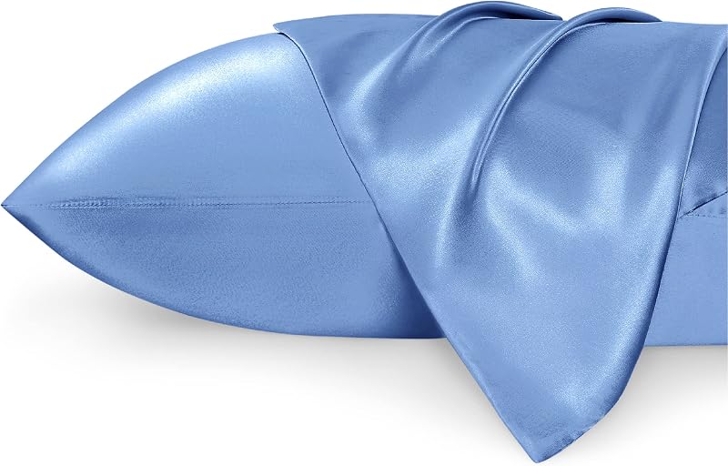 Bedsure Satin Pillowcase for Hair Allure Blue 2 Pack Queen Standard 50x75