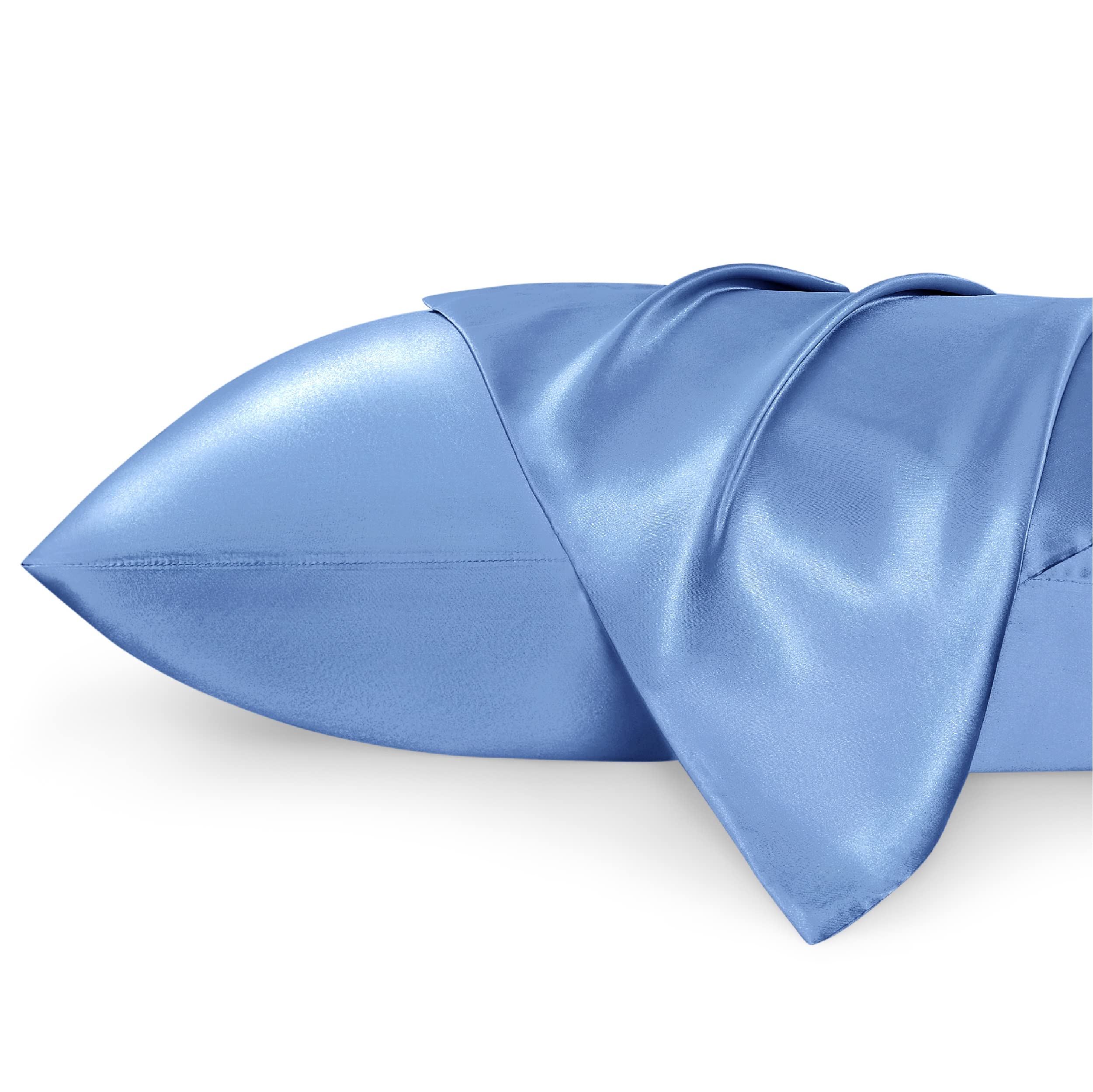 Bedsure Satin Pillowcase for Hair - Similar to Silk Pillowcase, Cooling Pillow Cases 2 Pack with Envelope Closure, Gifts for Women, Queen & Standard Size 50x75 cm, Allure Blue