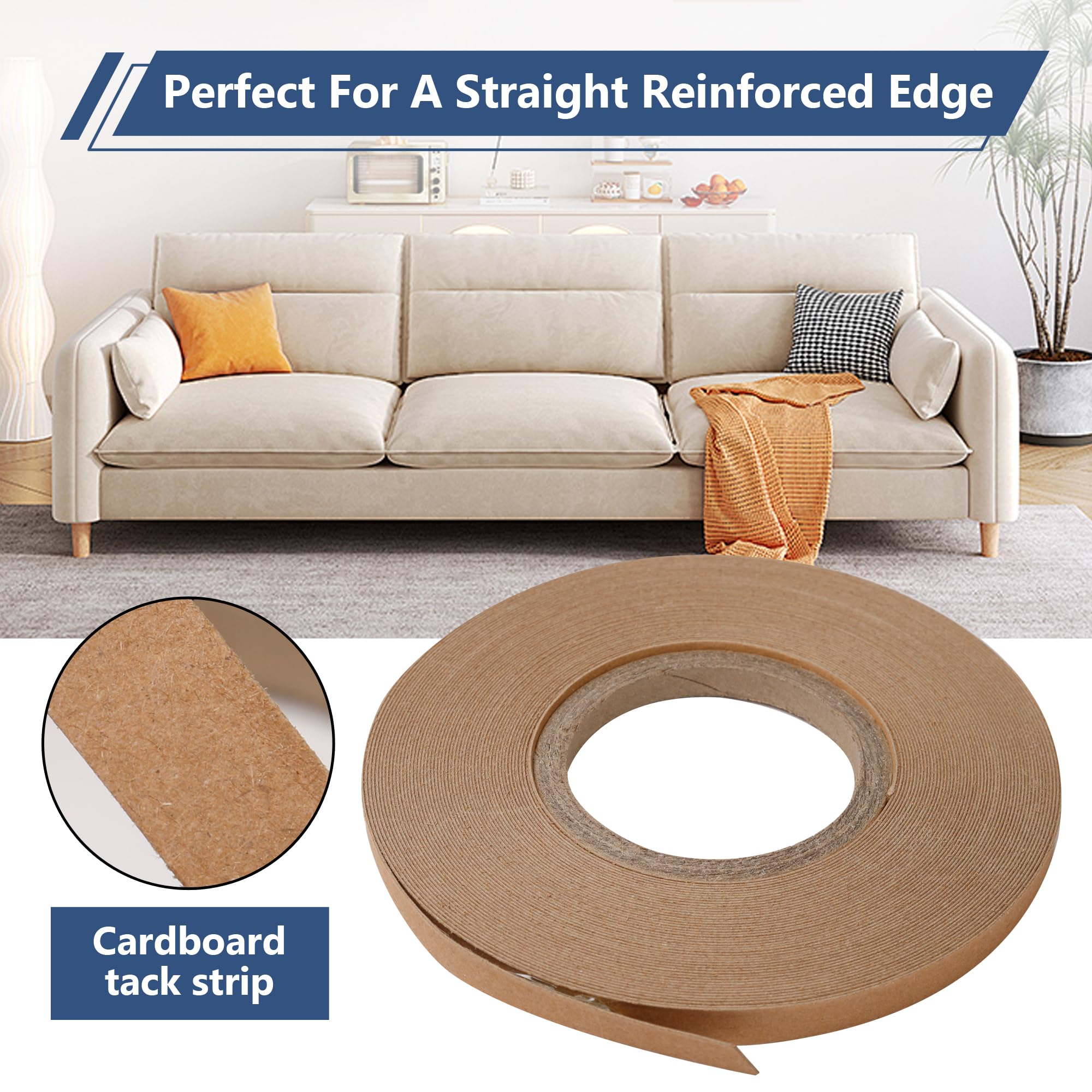 1/2 Inch Upholstery Tack Strip, 22 Yards Cardboard Tack Strip, Upholstery Sofa Making Strips Upholstery Fabric for Furniture Sofa Chair and Couch Edges Repairs