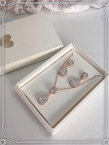 ZIRKONIA Brautschmuck rosegold Schmuckset Hochzeit Ohrringe Kette dezent schlicht elegant tropfen tropfenform