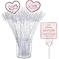 80 Pcs Clear Heart-Shaped Floral Card Holder Picks - 9.21" Stems For Wedding, Bouquet, Cake Decor