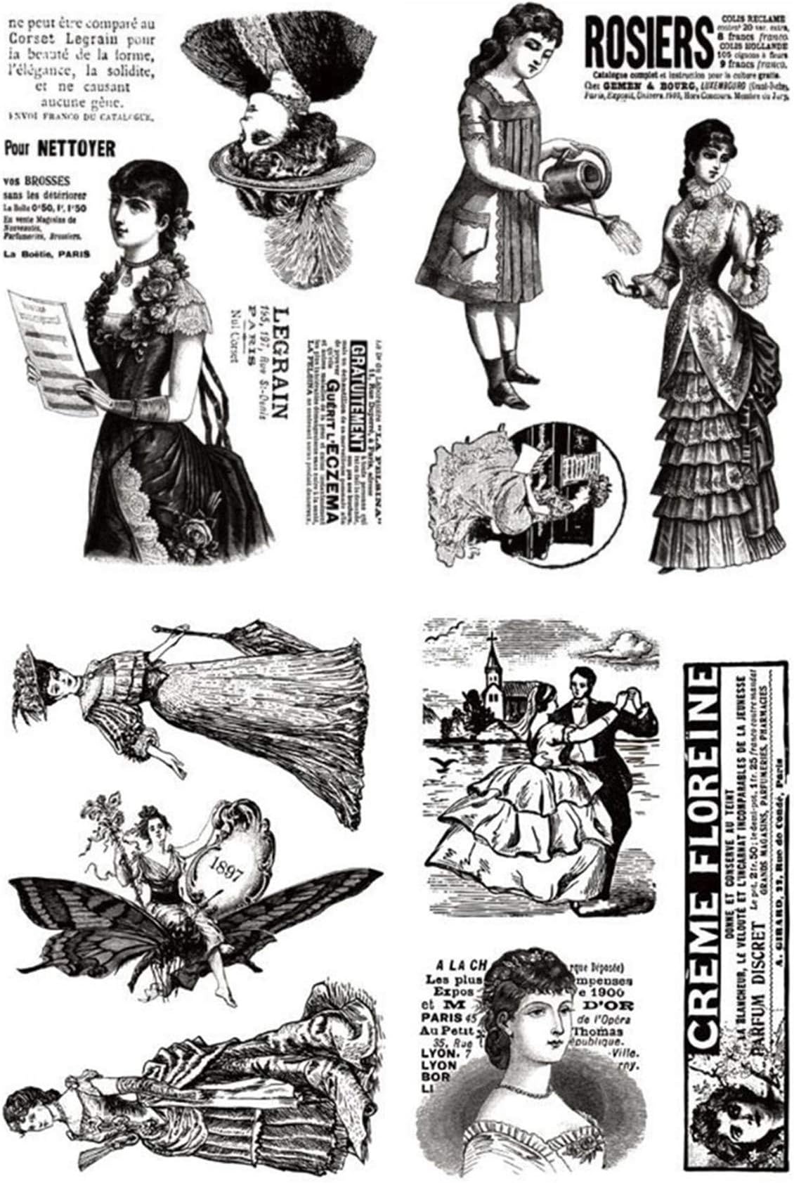 Layhome 4PC Clear Stamp Sets Vintage Transparent Stamp Victoria Lady Retro