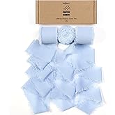 3 Rolls Light Blue Ribbon 1.5" x 24Yd Handmade Frayed Fringe Silk Ribbons (3 Rolls *8Yd) for Gift Wrapping, Wedding Bouquets, Invitations, Balloon, Baby Shower, DIY Crafts & Home Decor