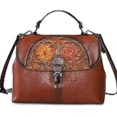 SHARPAD Genuine Leather Satchel for Women Top Handle Bags Handmade Purse Vintage Embossed Leather Crossbody Handbags Hobo Bag