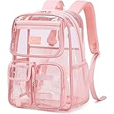 LXYGD Clear Backpack for School Stadium Approved Transparent Heavy Duty See Through College Bookbag Travel Work Daypack Security for Teens Girls Women Students (Pink)