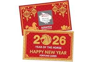 Yangmics Direct Chinese New Year - 2026 Year of The Horse Party Scratch Off Fortune Cards - 30 Count-Style Scratch Off Fortune Card-Families Reunion Game -Chinese Elements Lucky Blessing Cards