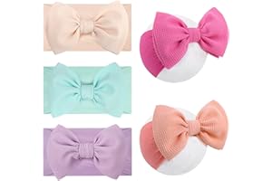 Lanmerry 5Pcs Soft Stretchy Baby Girl Headbands 6’’ Nylon Hair Bows for Girls Toddler Hair Accessories Newborn Infant Headband Bows