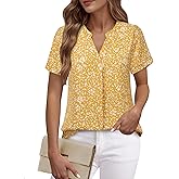 Timeson Women's V Neck Short Sleeve Curved Hem Sheer Chiffon Blouse Shirts Tops