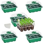 Bonviee 5-Pack Seed Starter Trays, Seed Starter Kit with Adjustable Humidity Dome and Base Indoor Greenhouse Mini Propagator for Seeds Growing Starting (12 Cells Per Tray, Green)