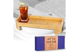 IMPRESA Bamboo Hot Tub Tray Table - 17" x 7.5", Modern Bamboo - Waterproof UV-Coated Caddy with Anti-Slip Backing for Drinks & Essentials - Hot Tub Accessories - Outdoor Spa Drink Table & Bathtub Tray