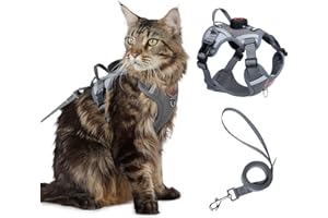 Cat Harness and Leash Set with AirTag Holder: Upgraded Escape Proof Vest with Lead for Large Cat Small Dog Puppy Walking (Gra