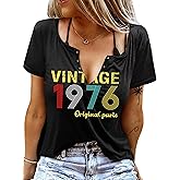 Sxkayxr 50th Birthday Gifts for Women Vintage 1976 T Shirts for Women Retro Birthday Party Top Casual Short Sleeve Tee Tops