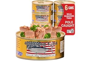 Wild Albacore Tuna Fish by American Tuna - with Sea Salt, MSC Certified, Sustainable One by One Pole Wild Caught Fish - 6 oz Can | Set of 6 | Premium Canned Tuna for Health and Flavor Enthusiasts!