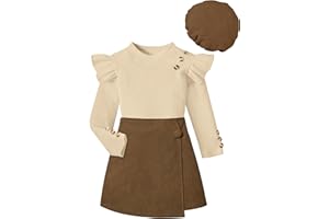 MIGU Girls Clothes Ruffle Long Sleeve Round Neck Button Top Skirt Short Beret Fall Outfit 3 Piece Skirt Set