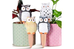 FirstGift 4 Pack Plant Self-Watering Stakes Terracotta Automatic Plant Waterer Devices Watering Globes Self-Watering Clay Planters Devices Perfect for Vacation Garden Plant Care (Small Owl)