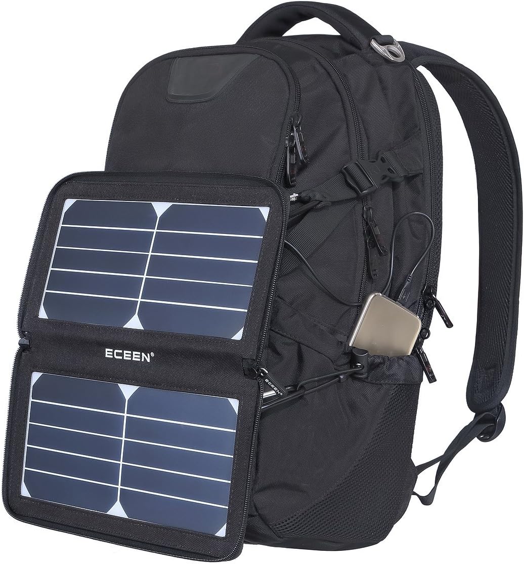 ECEEN Folding Solar Panel Phone Charger With USB Port，Zipper Pack for iPhone, iPad, iPods, Samsung, Android Smartphones Speaker Gopro All 5V USB-Charging Devices (Black)