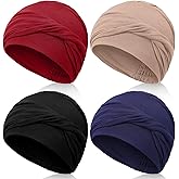 Zhengmy 4 Pcs Cotton Chemo Sleeping Beanies Hats for Women, Soft Knot Headwear Turban Stretchy Skull Cap for Cancer Hair Loss