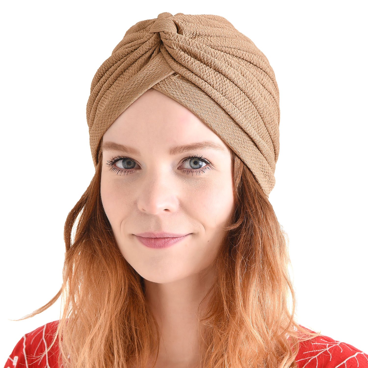 CHARM Fortune Teller Fashion Turban for Women - Arabian Boho Twist Wrap Turban, Texture Festival Hats, Indian Costume Boho Beige