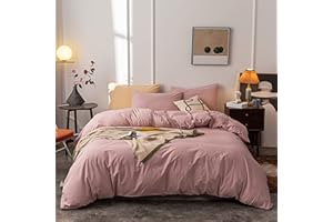 Janlive Washed Cotton Duvet Cover King Ultra Soft 100% Cotton Solid Color Dusty Pink Duvet Cover Set with Zipper Closure -3 Pieces Pink King