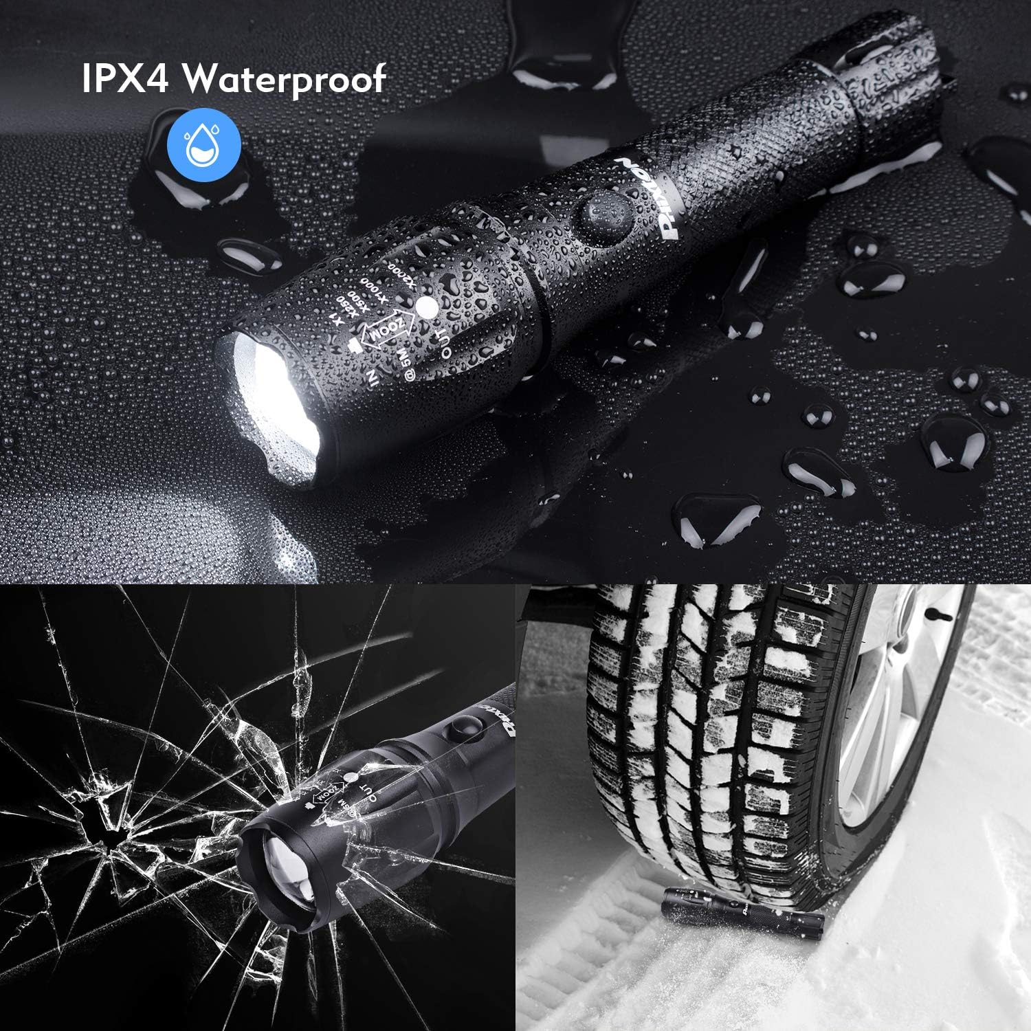 Rechargeable Tactical Flashlight High Lumens LED 18650 5000mAh Battery Charger USB Cable Gift Box Included L2 Waterproof Big Torch Portable Adjustable Aluminum Flash Light For Emergency Camping Hiking - - 