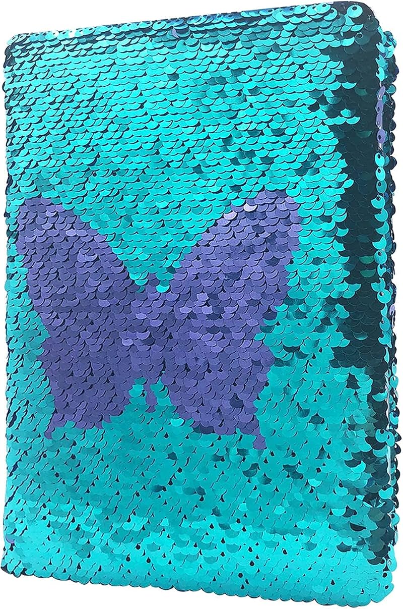 GINMLYDA Reversible Sequin Diary 8.5x5.5 Butterfly Girls Notebook 160 Pages