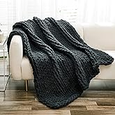 YAAPSU Chunky Knit Throw Blanket for Couch, 51"x63", 100% Hand Knitted Thick Cable Knit with Cozy Jumbo Chenille Yarn, Soft Large Rope Knot Crochet Blankets for Sofa Bed Living Room Décor, Black Grey